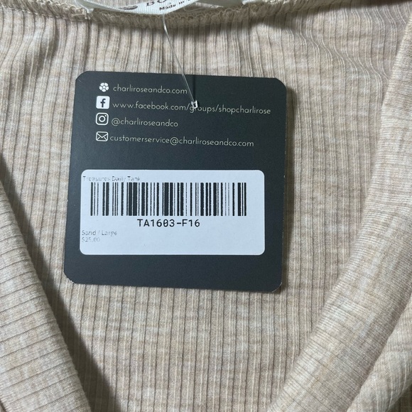 Bombom Ribbed Sleeveless V-Neck Top Cream Size Large Made in USA - Picture 5 of 9